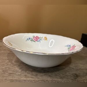 Vintage SCIO Hazel 8.5" Bowl Gold Rim Scallops Cabbage Rose Blue Yellow Excelnt